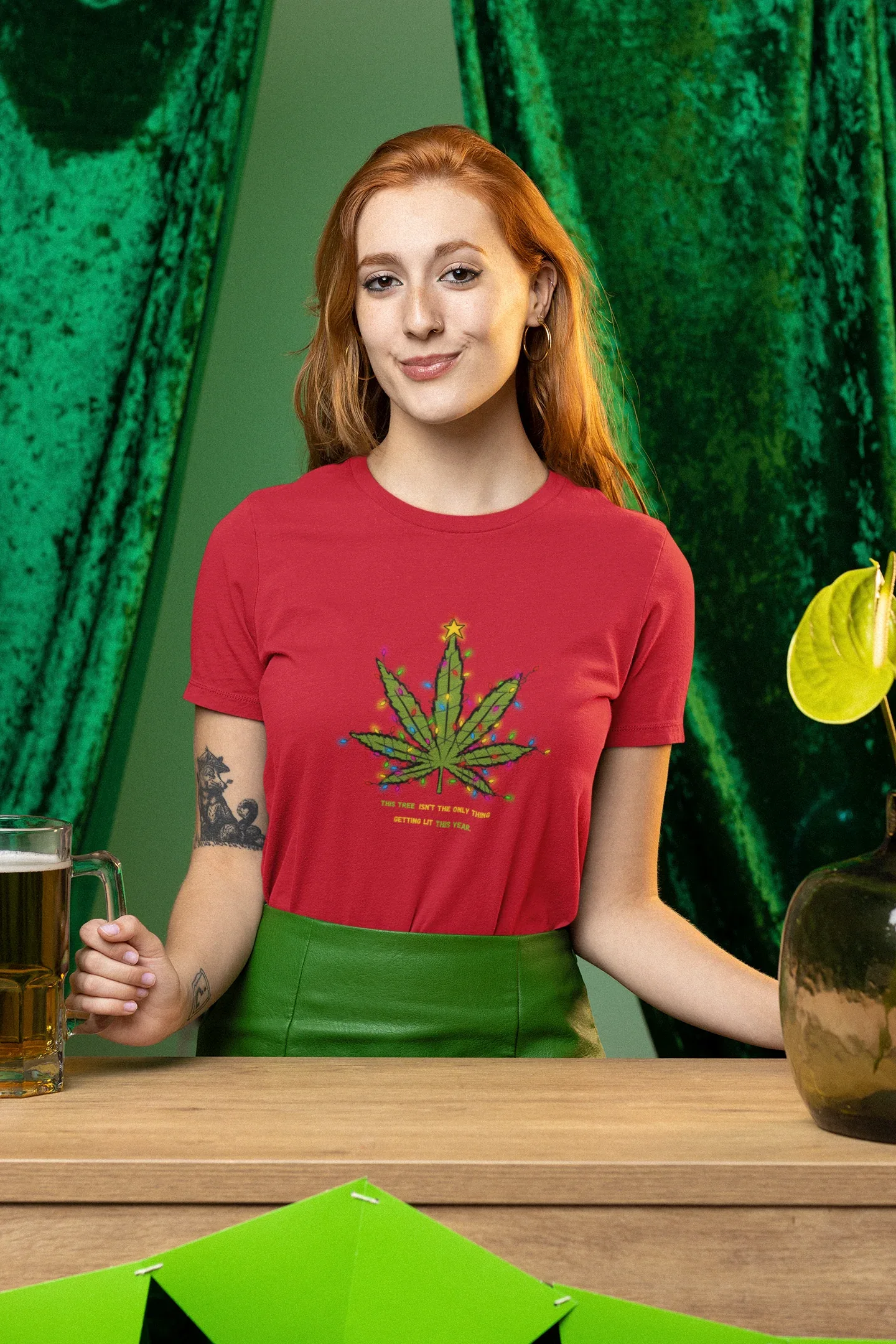 Not the Only Tree Getting Lit Fun Party Christmas Tee (Woman fit, Cotton) - curledeyes