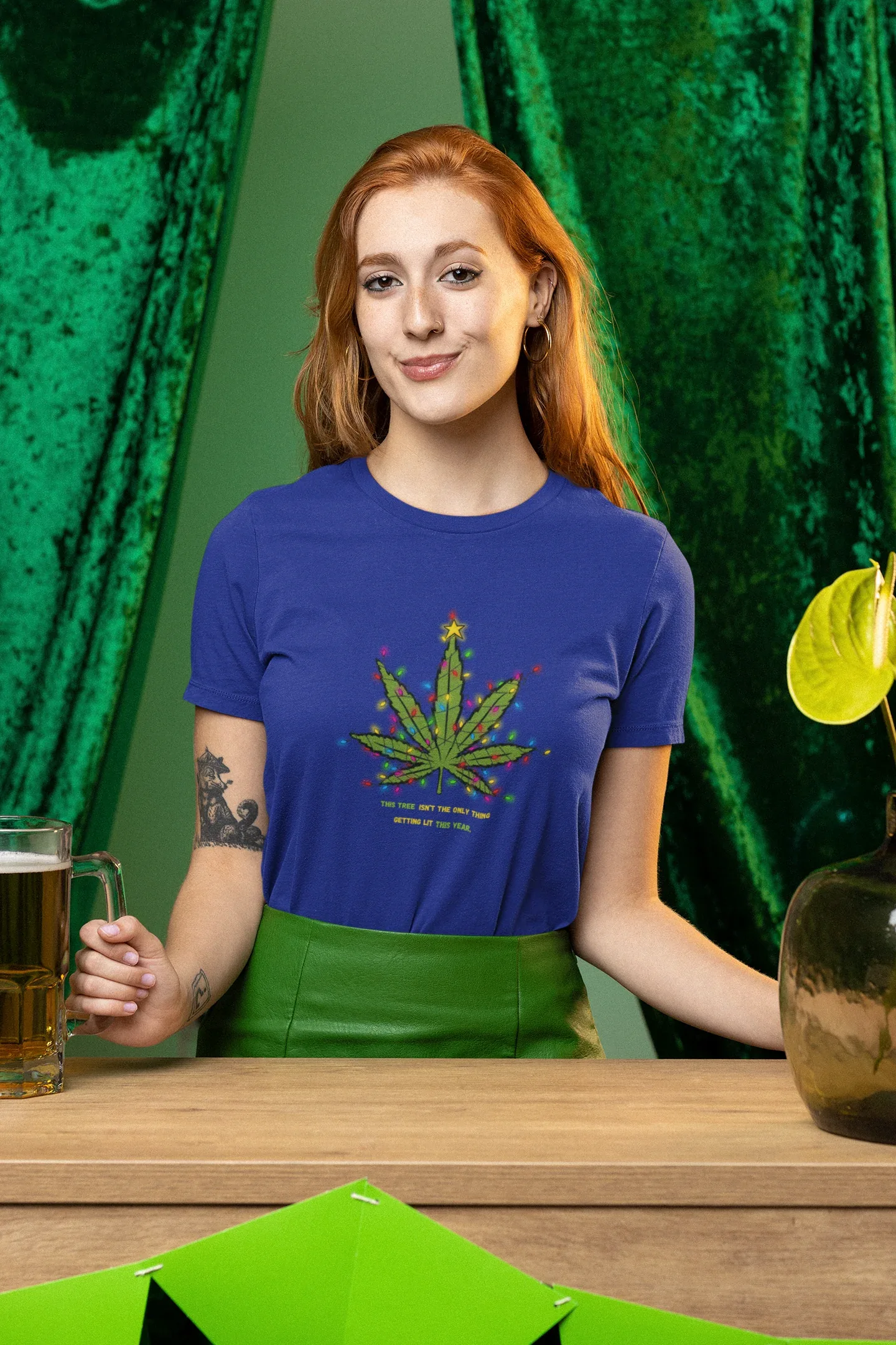 Not the Only Tree Getting Lit Fun Party Christmas Tee (Woman fit, Cotton) - curledeyes