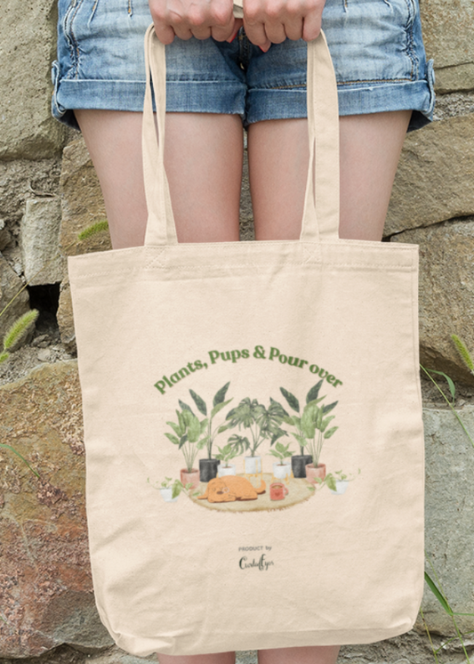 Plants Pups & Pour Overs Tote Bag (Cotton Canvas)