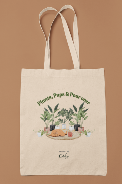 Plants Pups & Pour Overs Tote Bag (Cotton Canvas)