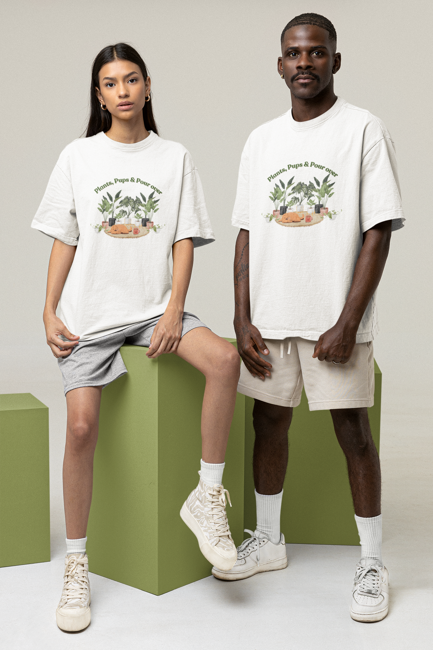 Plants Pups & Pour Overs Oversized Luxe Tee (Cotton, Unisex)