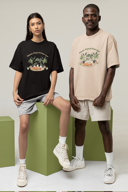 Plants Pups & Pour Overs Oversized Luxe Tee (Cotton, Unisex)