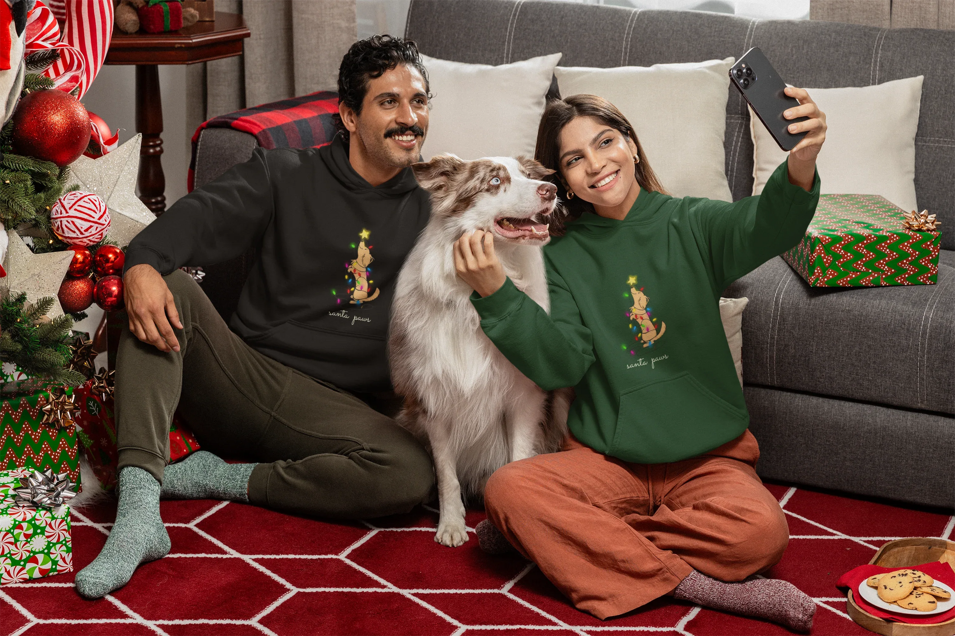 Santa Paws Dog Christmas Hoodie (Unisex, Cotton) - curledeyes