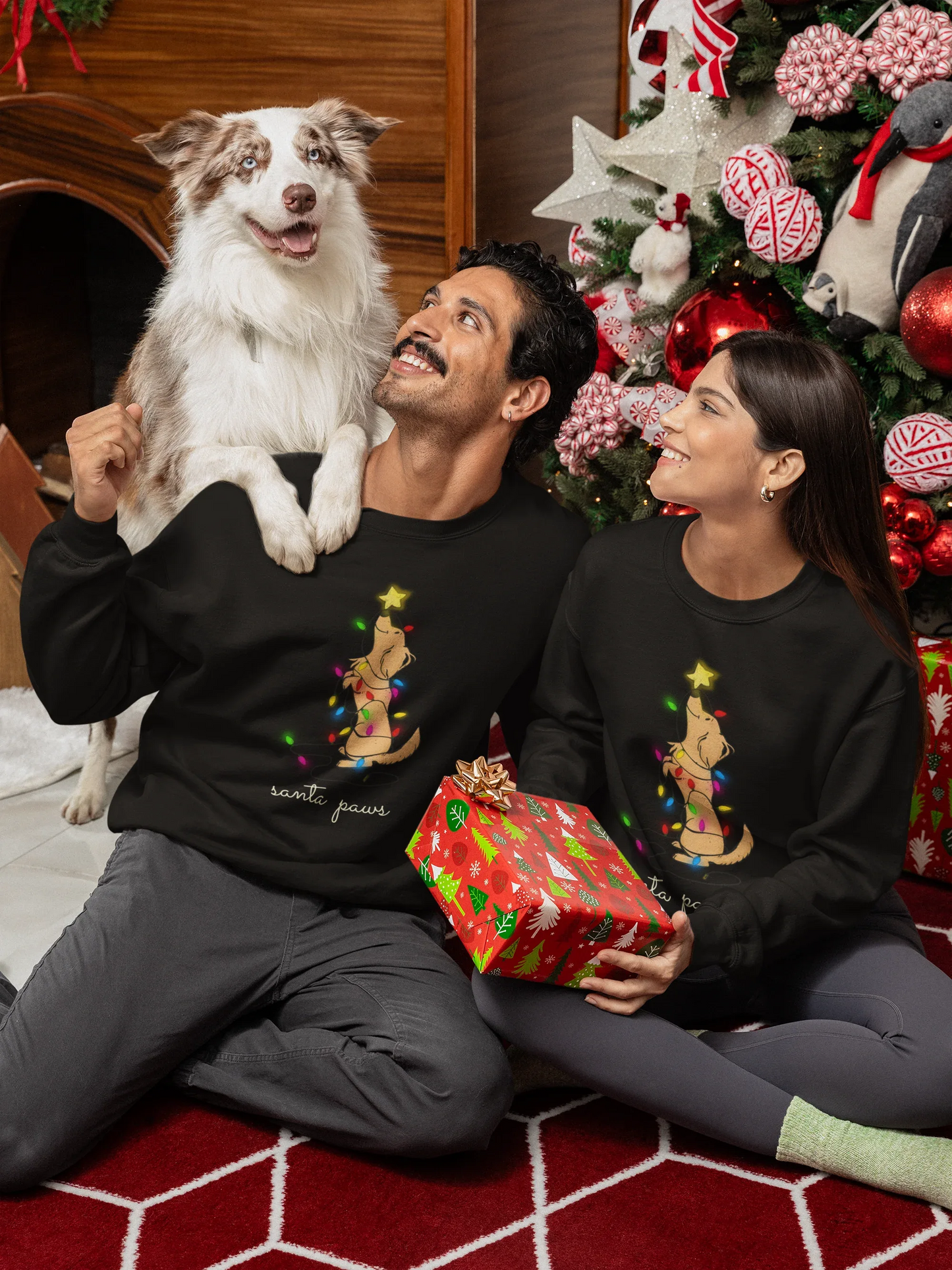 Santa Paws Dog Christmas Sweatshirt (Unisex, Cotton) - curledeyes
