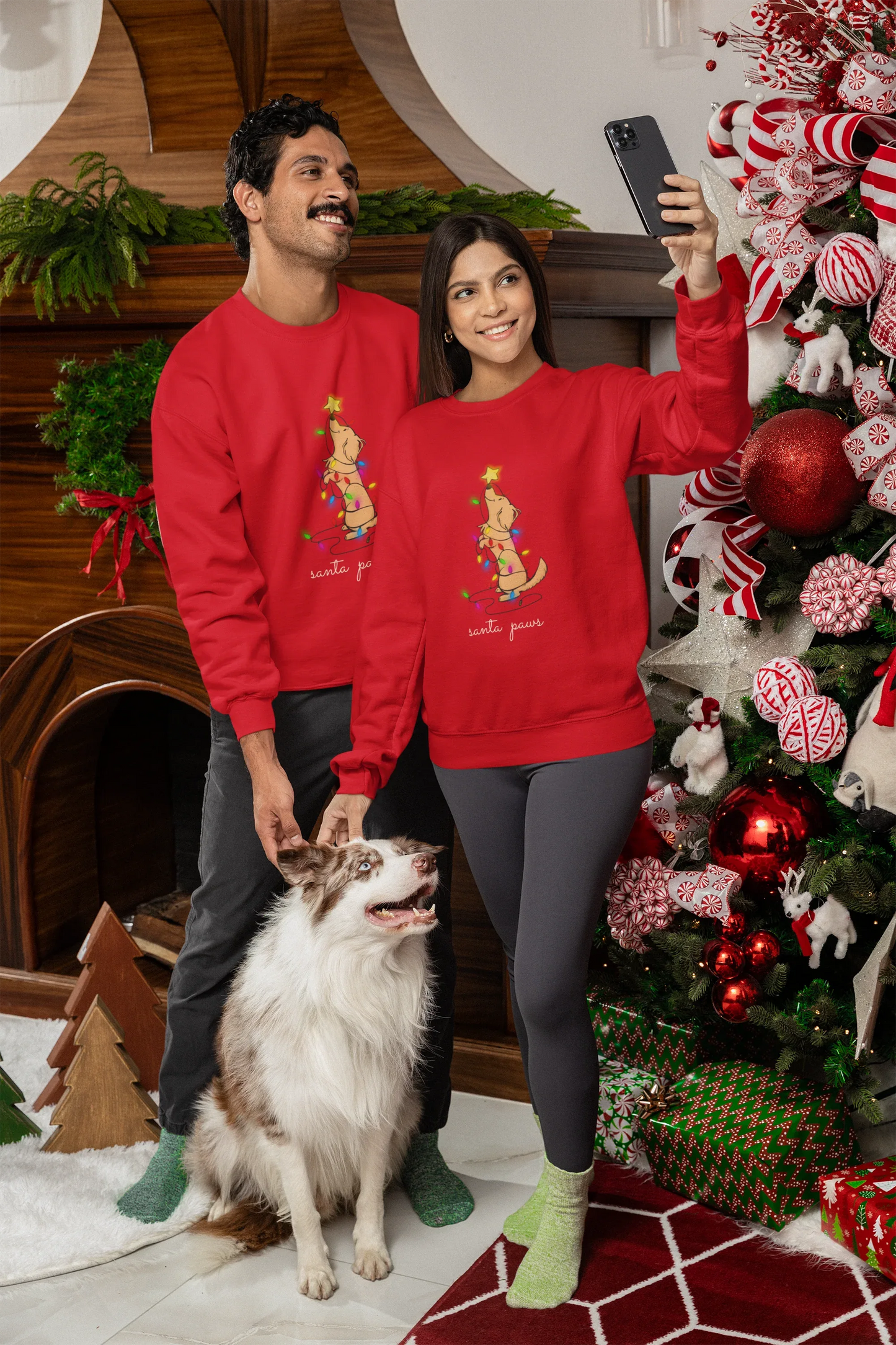 Santa Paws Dog Christmas Sweatshirt (Unisex, Cotton) - curledeyes