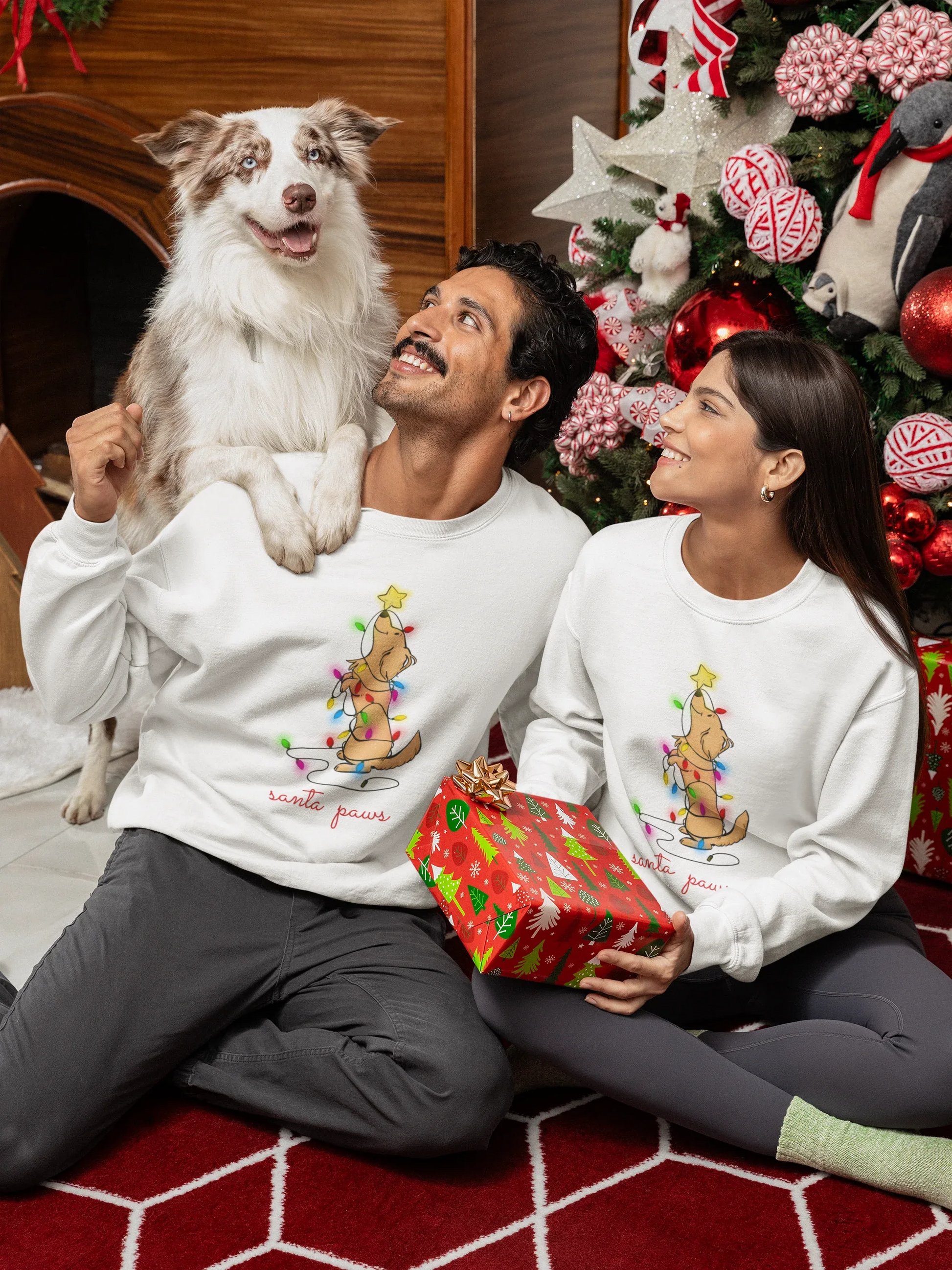 Santa Paws Dog Christmas Sweatshirt (Unisex, Cotton) - curledeyes