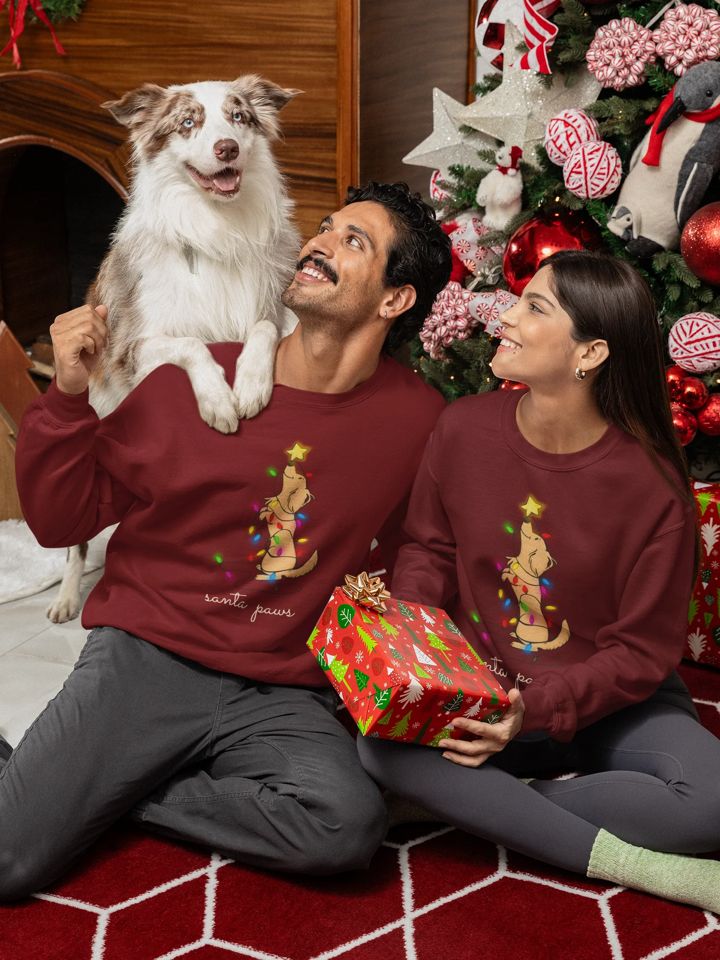 Santa Paws Dog Christmas Sweatshirt (Unisex, Cotton) - curledeyes