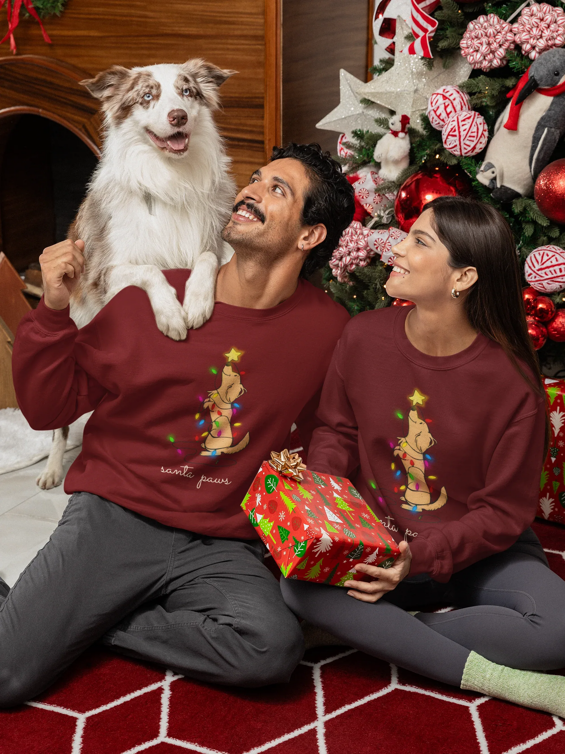 Santa Paws Dog Christmas Sweatshirt (Unisex, Cotton) - curledeyes