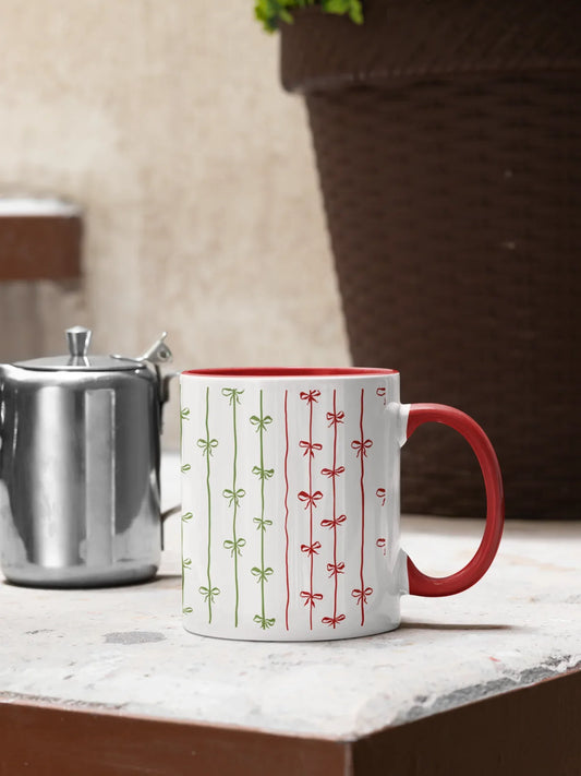 Stripey Ribbons Christmas Mug (Ceramic, 330ml) - curledeyes