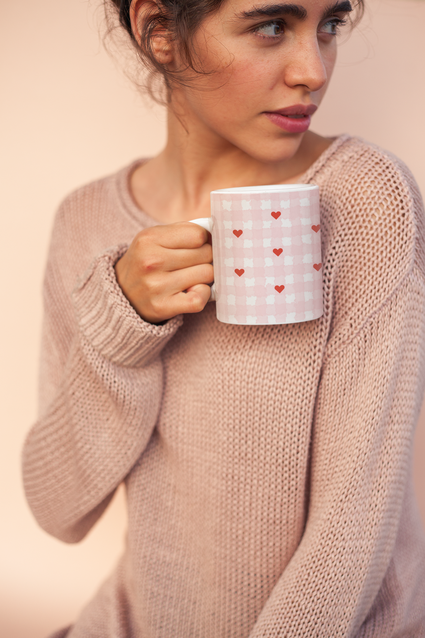 ⁠Red Hearts and Checks, Ceramic Mugs, 330ml
