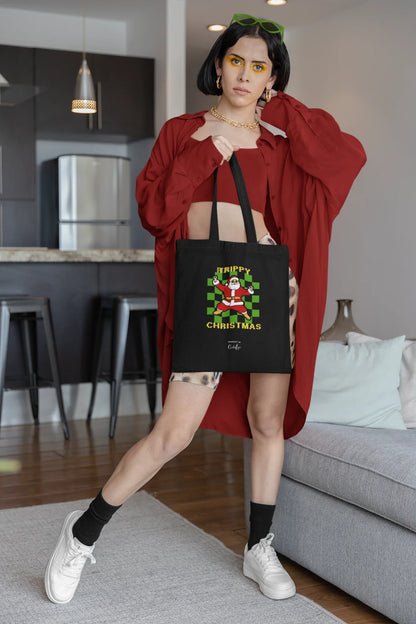 Trippy Happy Christmas Tote Bag (Cotton canvas) - curledeyes