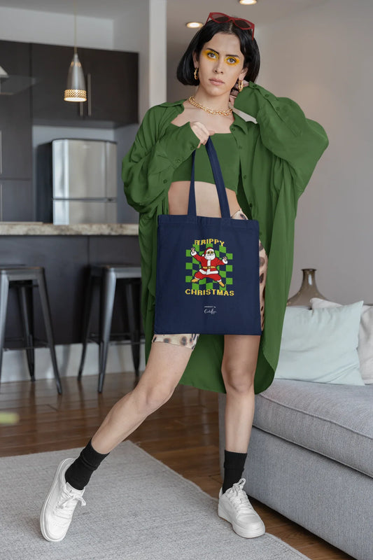 Trippy Happy Christmas Tote Bag (Cotton canvas) - curledeyes
