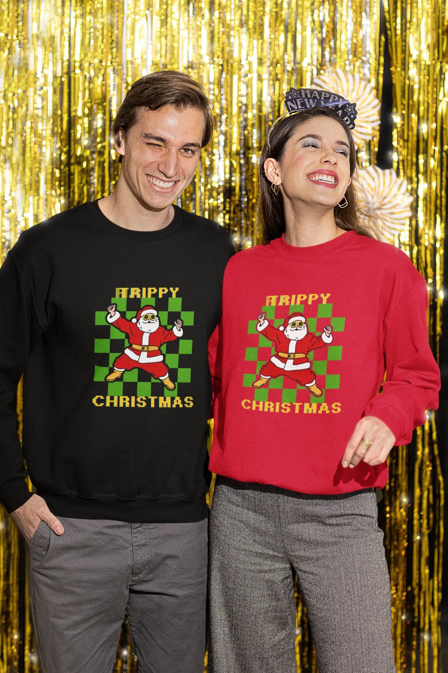 Trippy Happy Fun Party Christmas Sweatshirt (Unisex, Cotton) - curledeyes