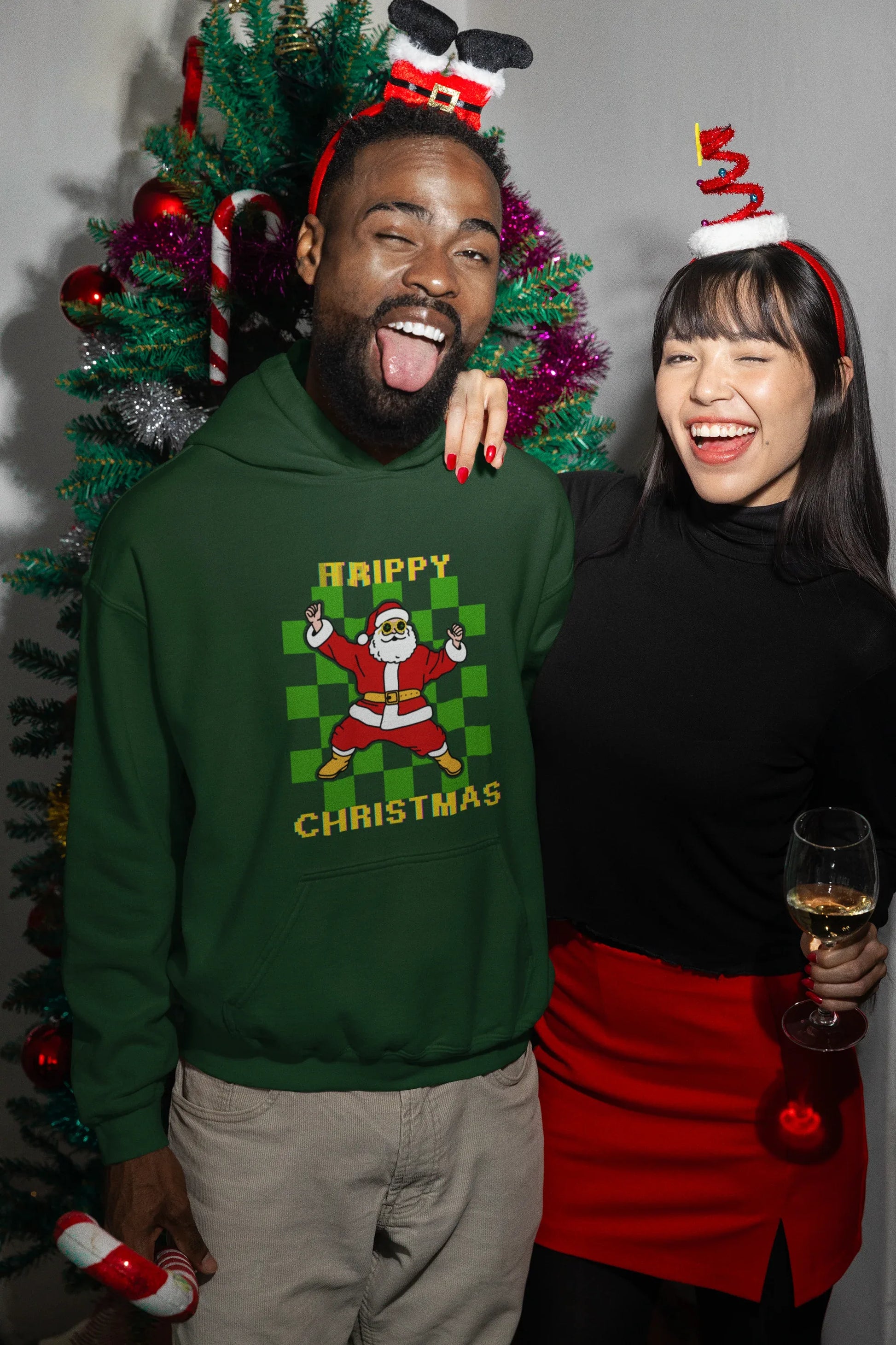 Trippy Happy Party Christmas Hoodie (Unisex, Cotton) - curledeyes