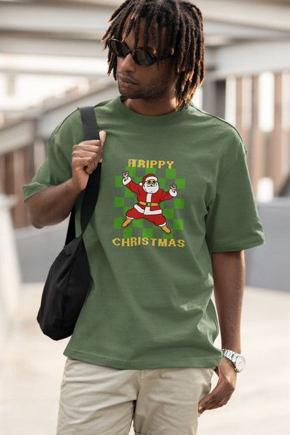 Trippy Happy Fun Oversized luxe Christmas Tee (Unisex, Cotton) - curledeyes