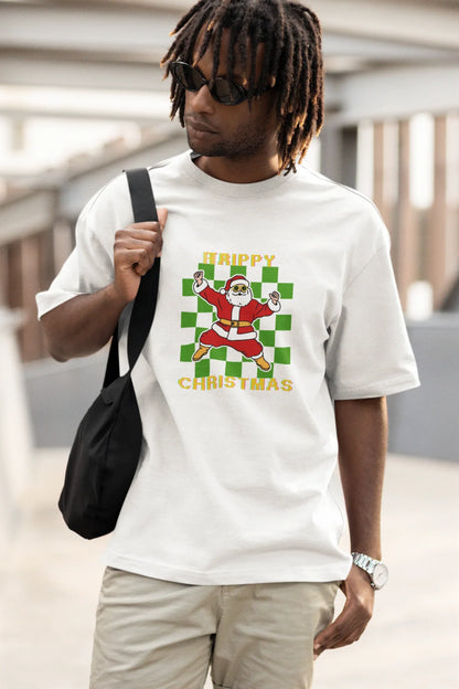 Trippy Happy Fun Oversized luxe Christmas Tee (Unisex, Cotton) - curledeyes