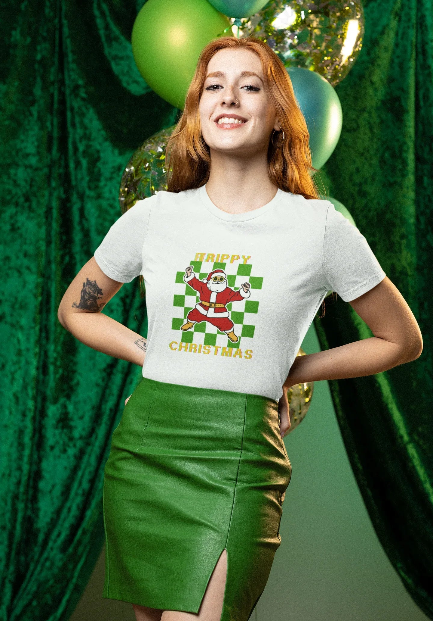 Trippy Happy Fun Party Christmas Tee (Woman fit, Cotton) - curledeyes