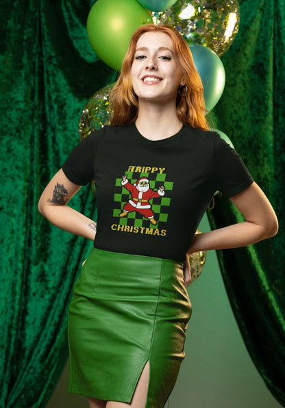Trippy Happy Fun Party Christmas Tee (Woman fit, Cotton) - curledeyes
