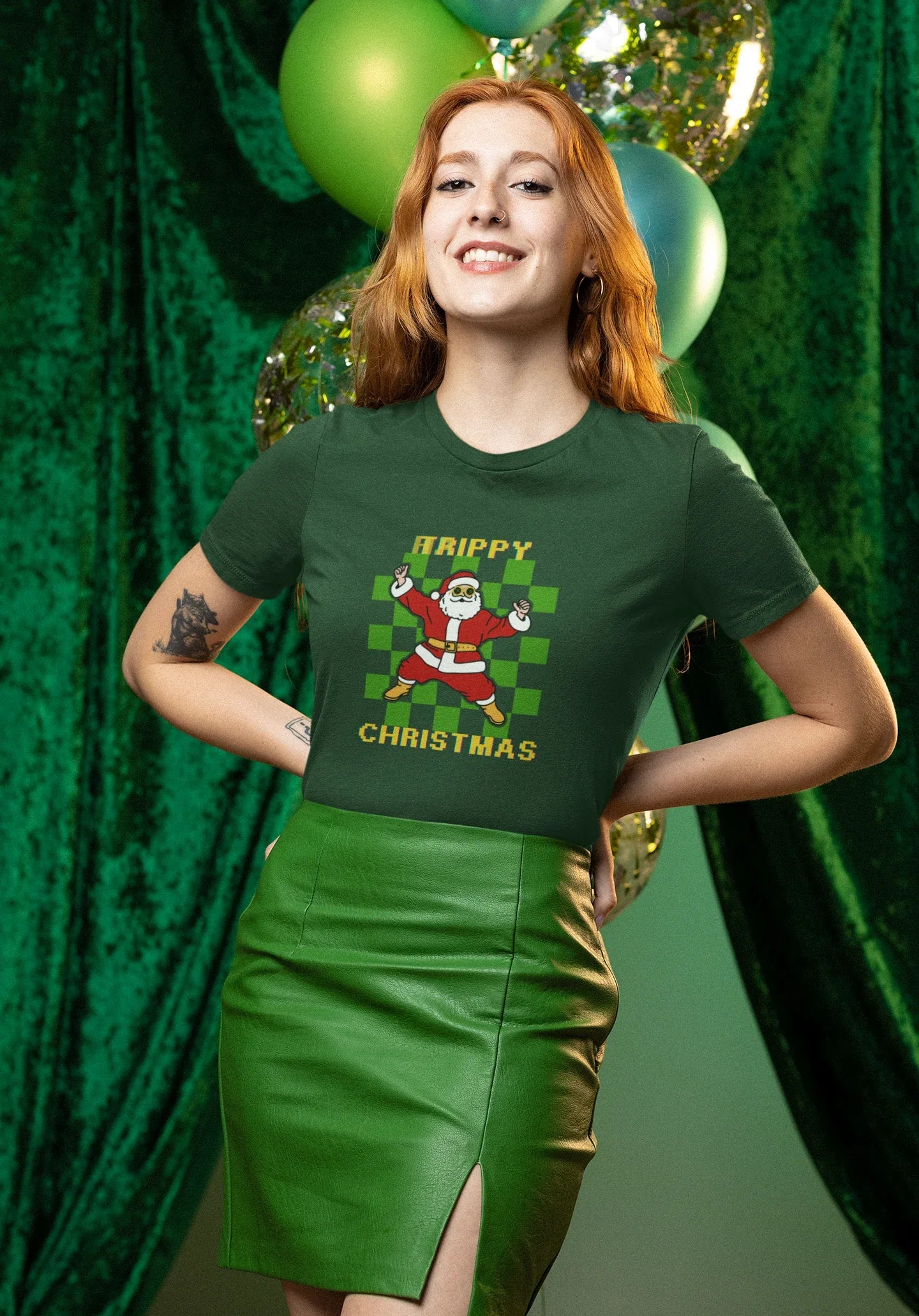Trippy Happy Fun Party Christmas Tee (Woman fit, Cotton) - curledeyes
