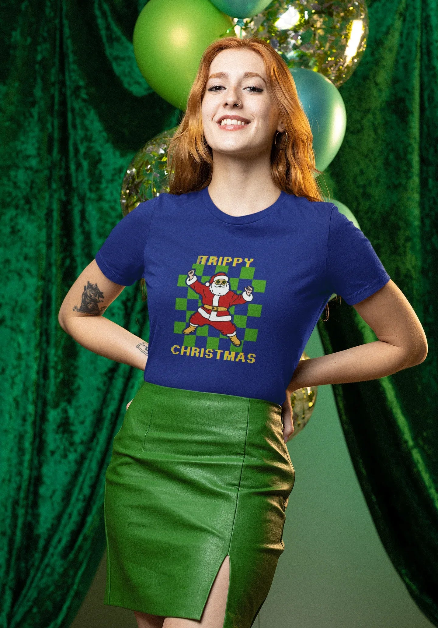 Trippy Happy Fun Party Christmas Tee (Woman fit, Cotton) - curledeyes