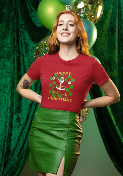 Trippy Happy Fun Party Christmas Tee (Woman fit, Cotton) - curledeyes
