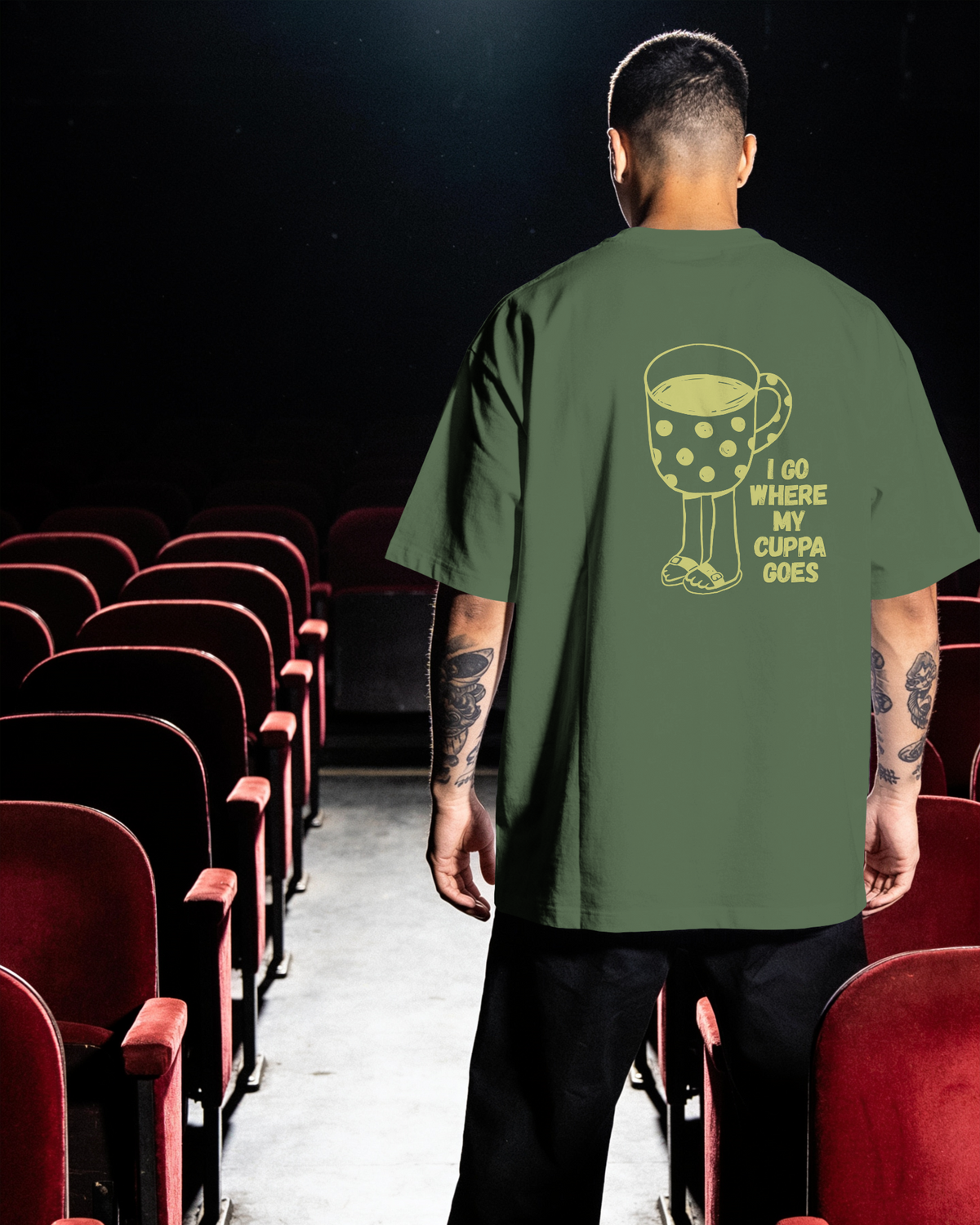 I Go Where My Cuppa Goes Tee (Unisex-Oversized, Luxe Cotton)