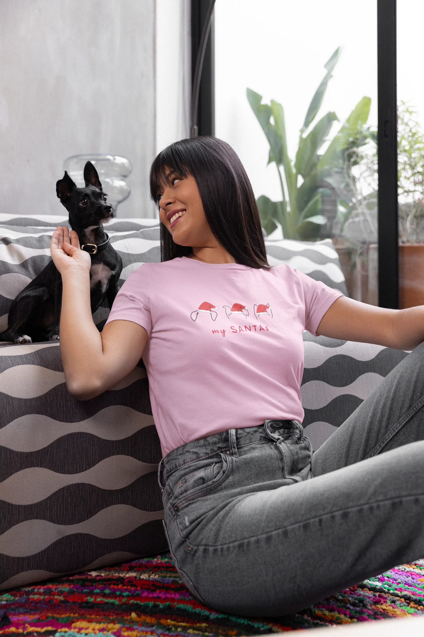 My Santas Dog Christmas Tee (Woman Fit, Cotton) - curledeyes