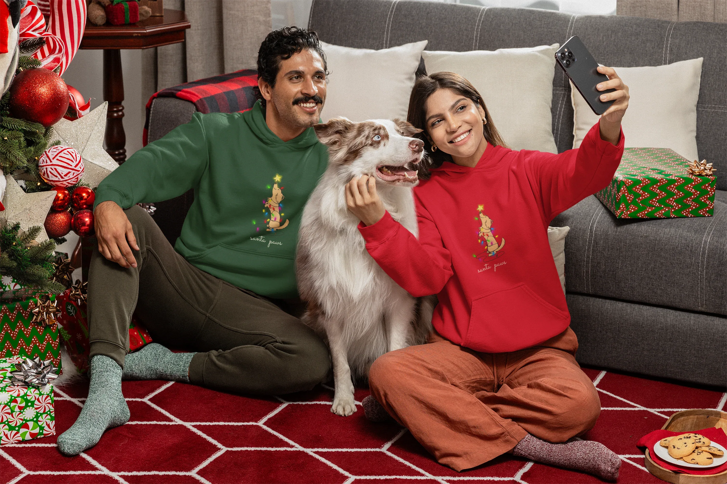 Santa Paws Dog Christmas Hoodie (Unisex, Cotton) - curledeyes