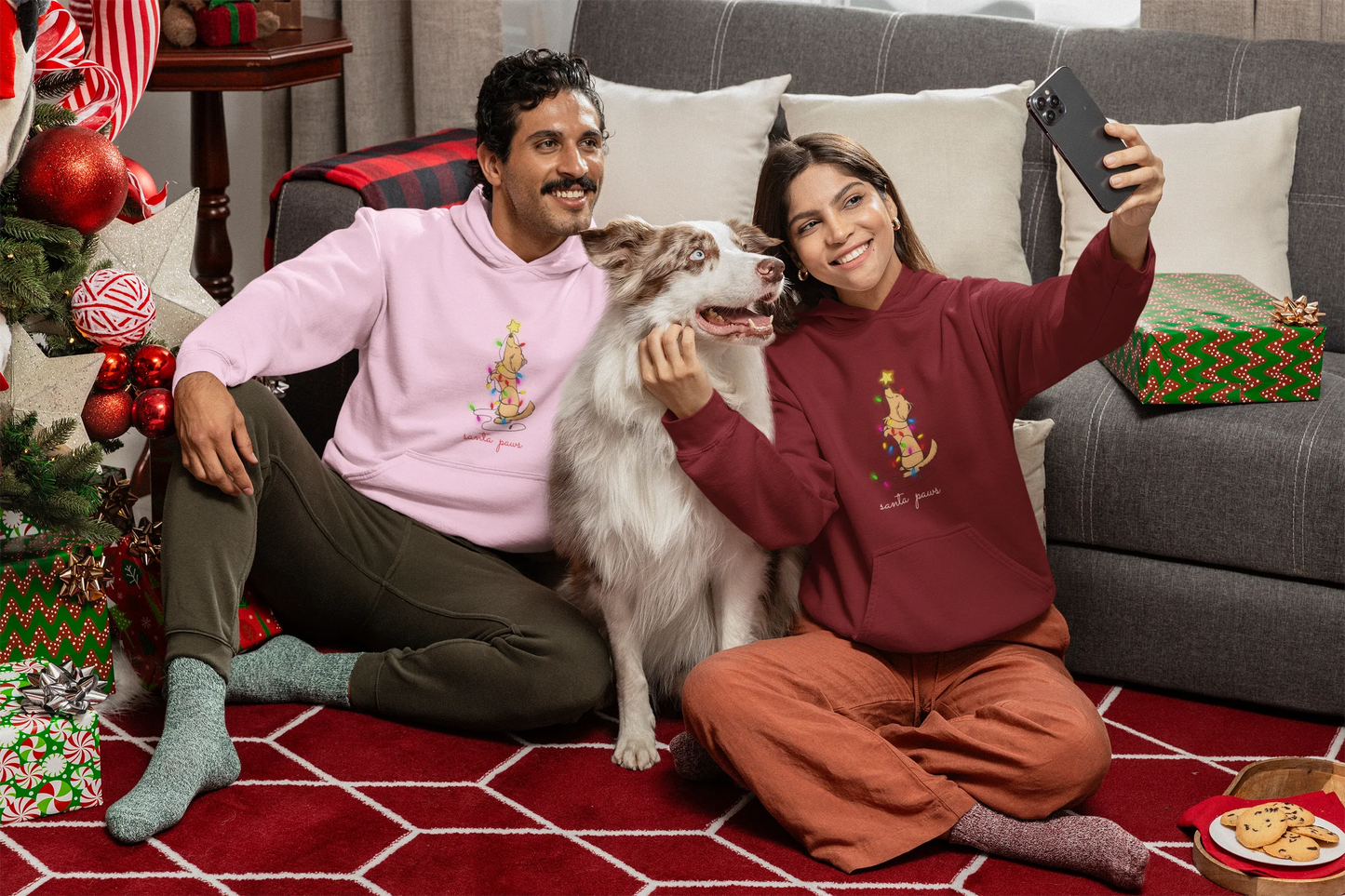 Santa Paws Dog Christmas Hoodie (Unisex, Cotton) - curledeyes