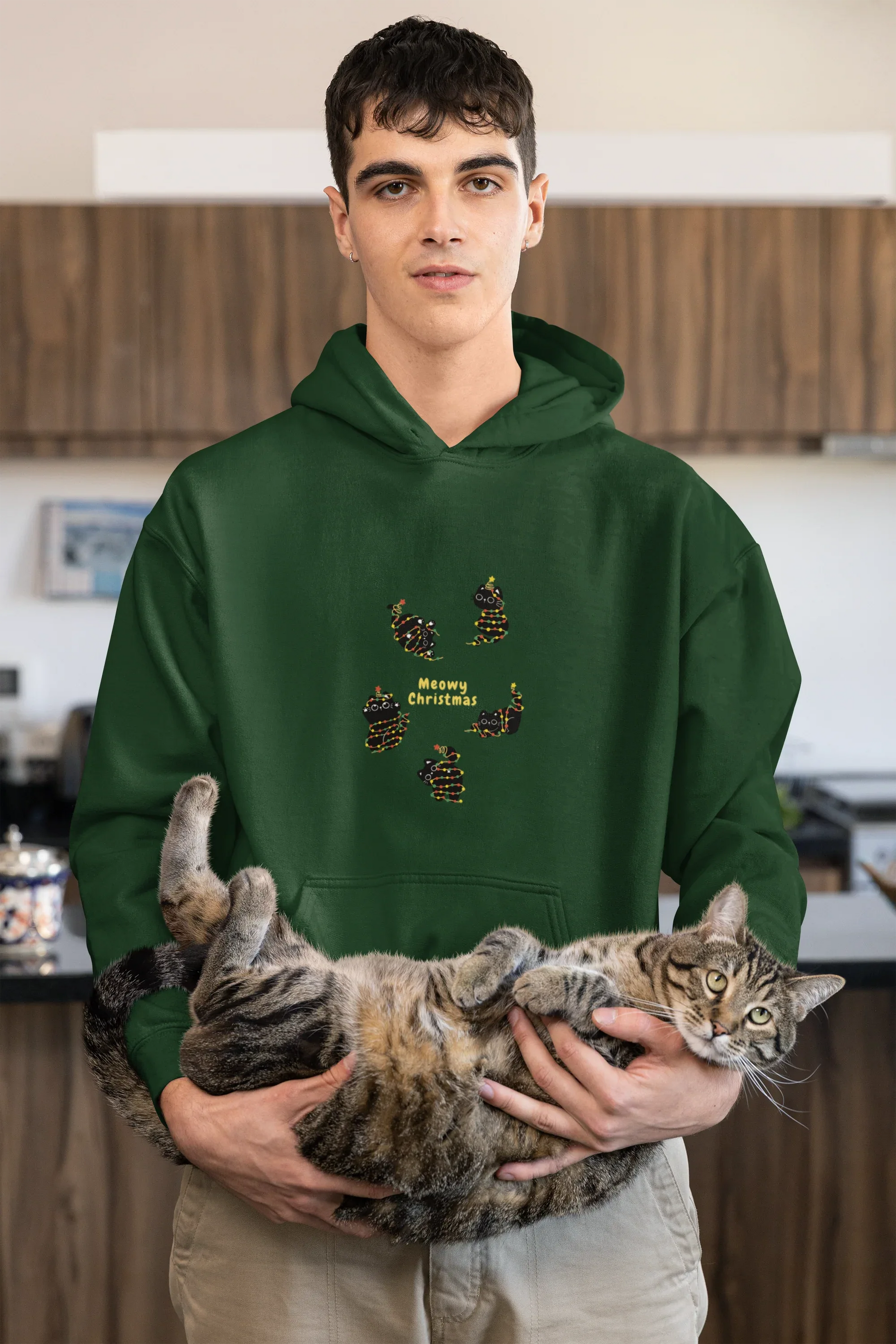 Meowy Cat Christmas Hoodie (Unisex, Cotton) - curledeyes