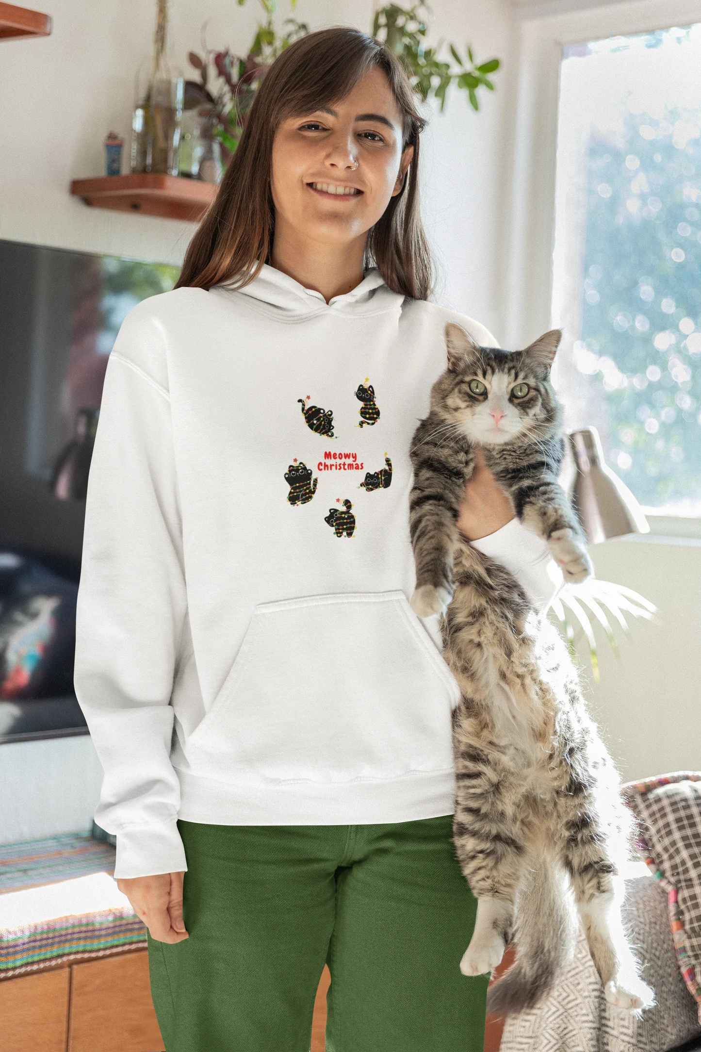 Meowy Cat Christmas Hoodie (Unisex, Cotton) - curledeyes