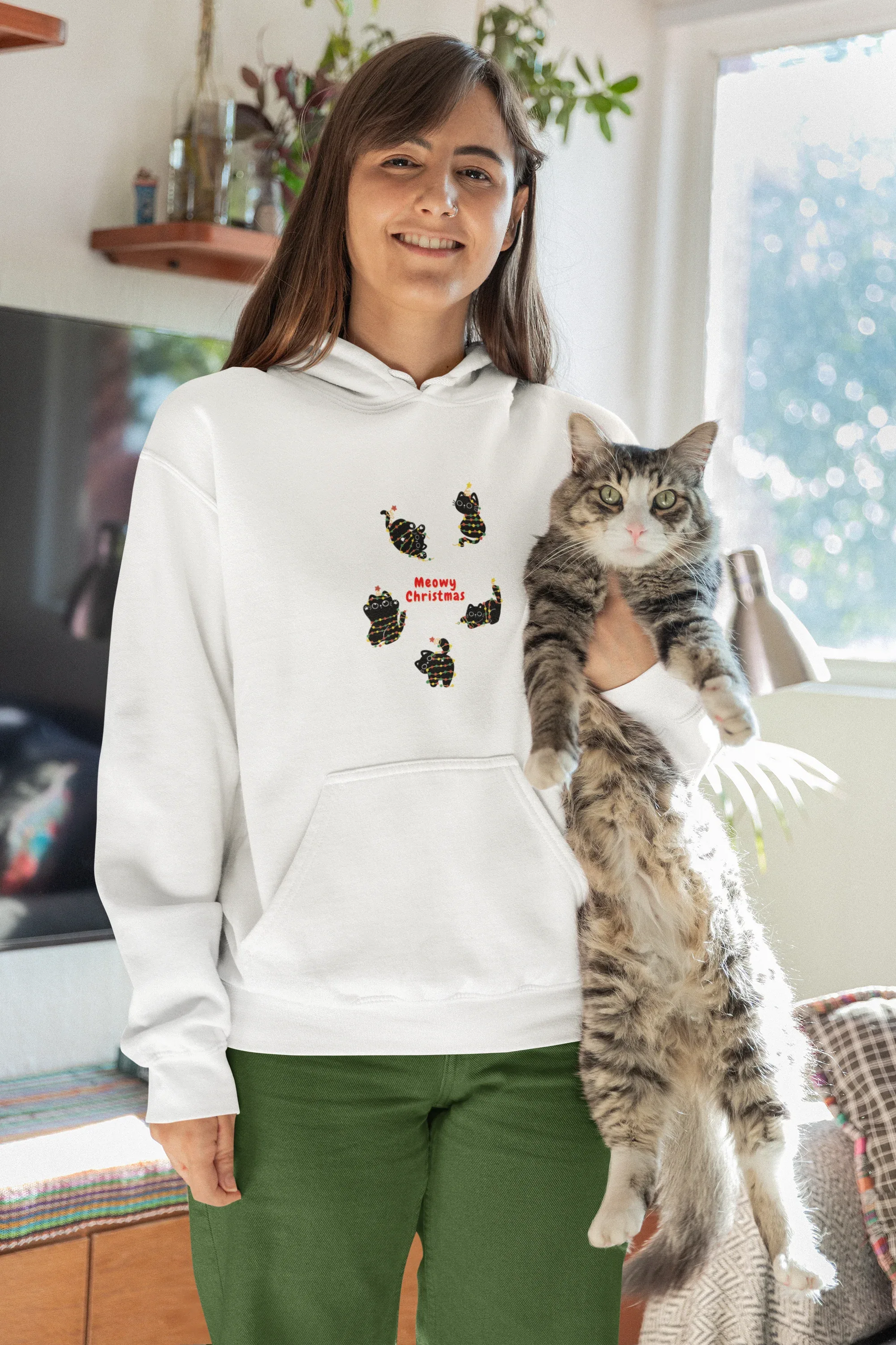 Meowy Cat Christmas Hoodie (Unisex, Cotton) - curledeyes