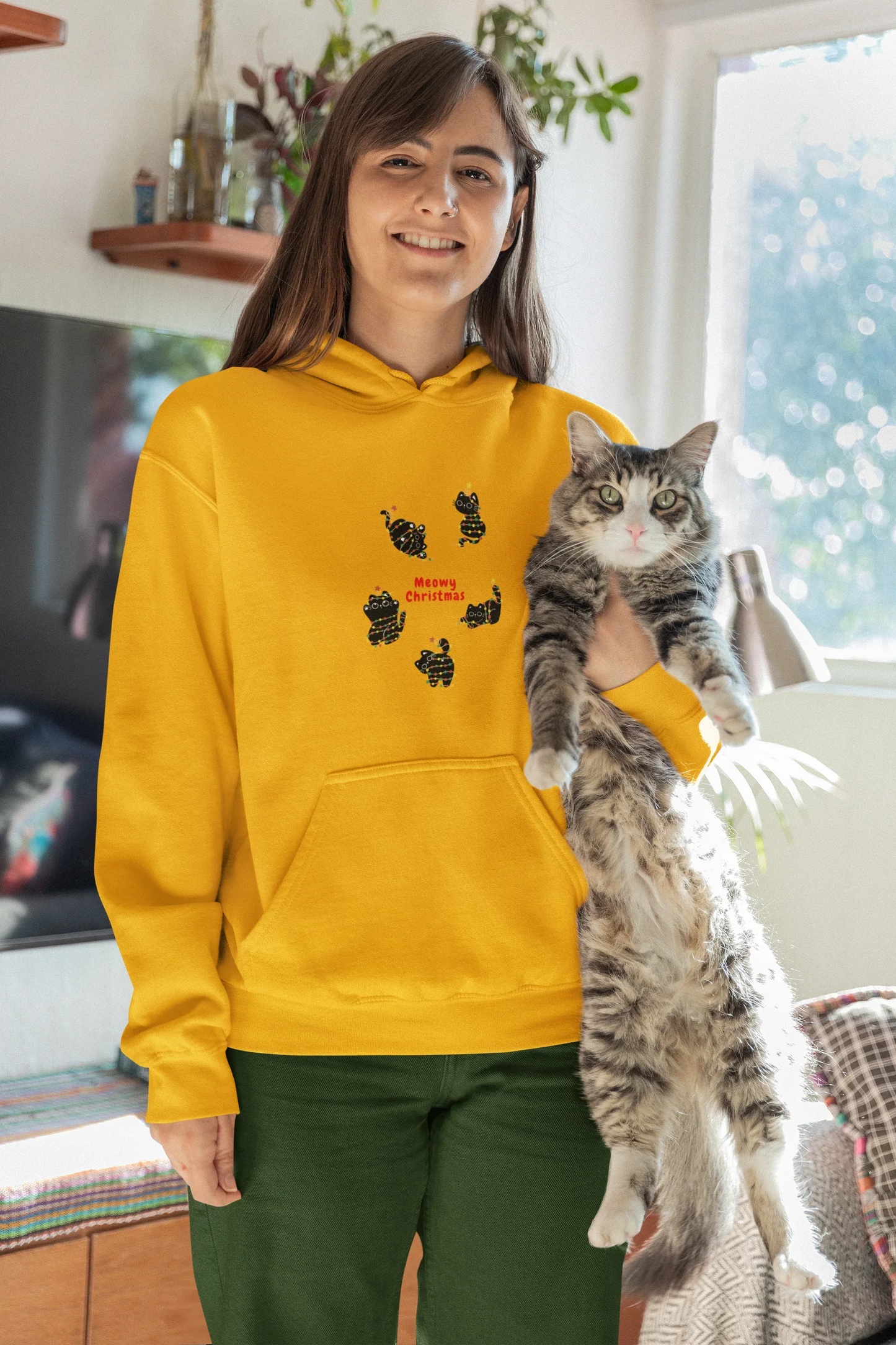 Meowy Cat Christmas Hoodie (Unisex, Cotton) - curledeyes