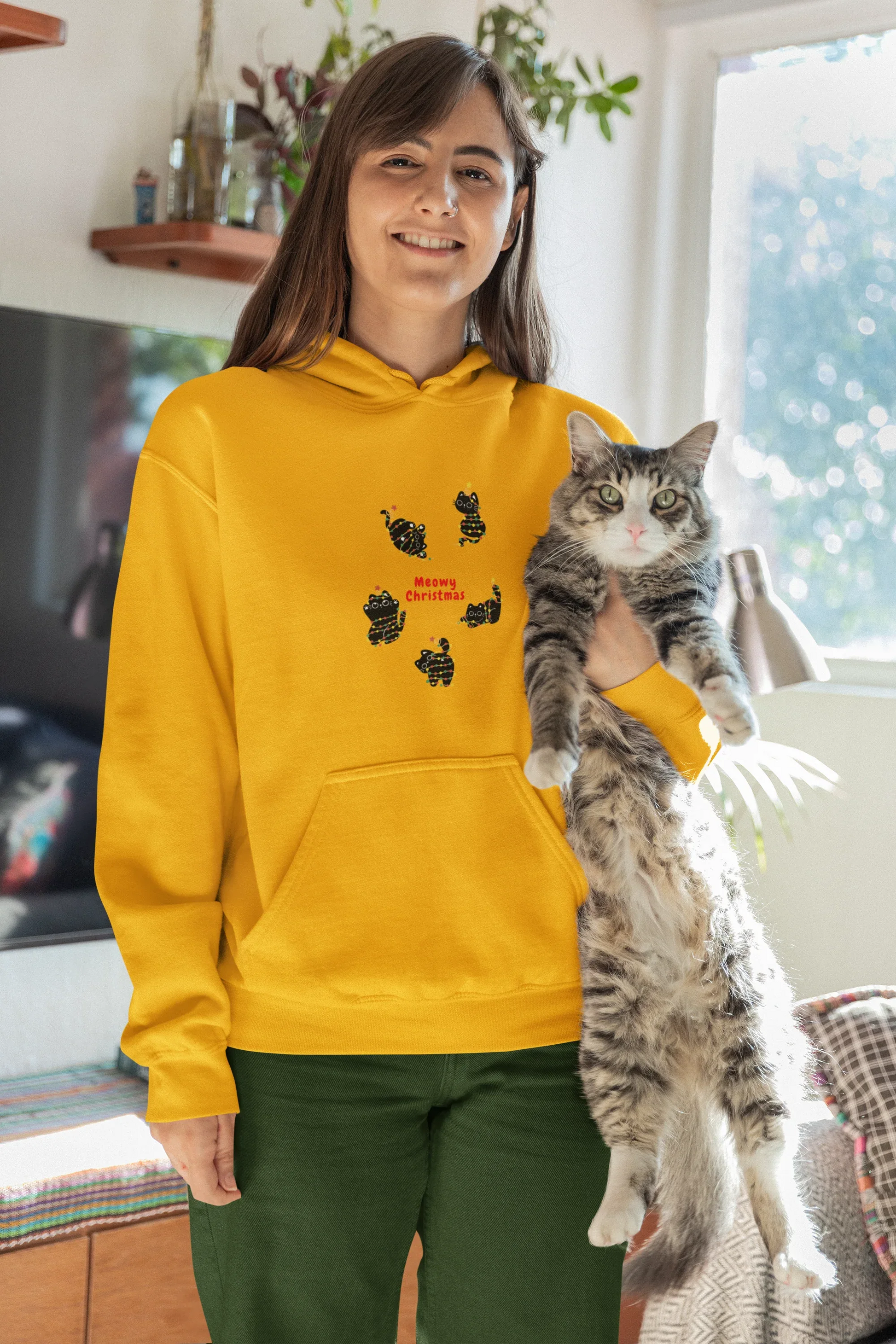 Meowy Cat Christmas Hoodie (Unisex, Cotton) - curledeyes