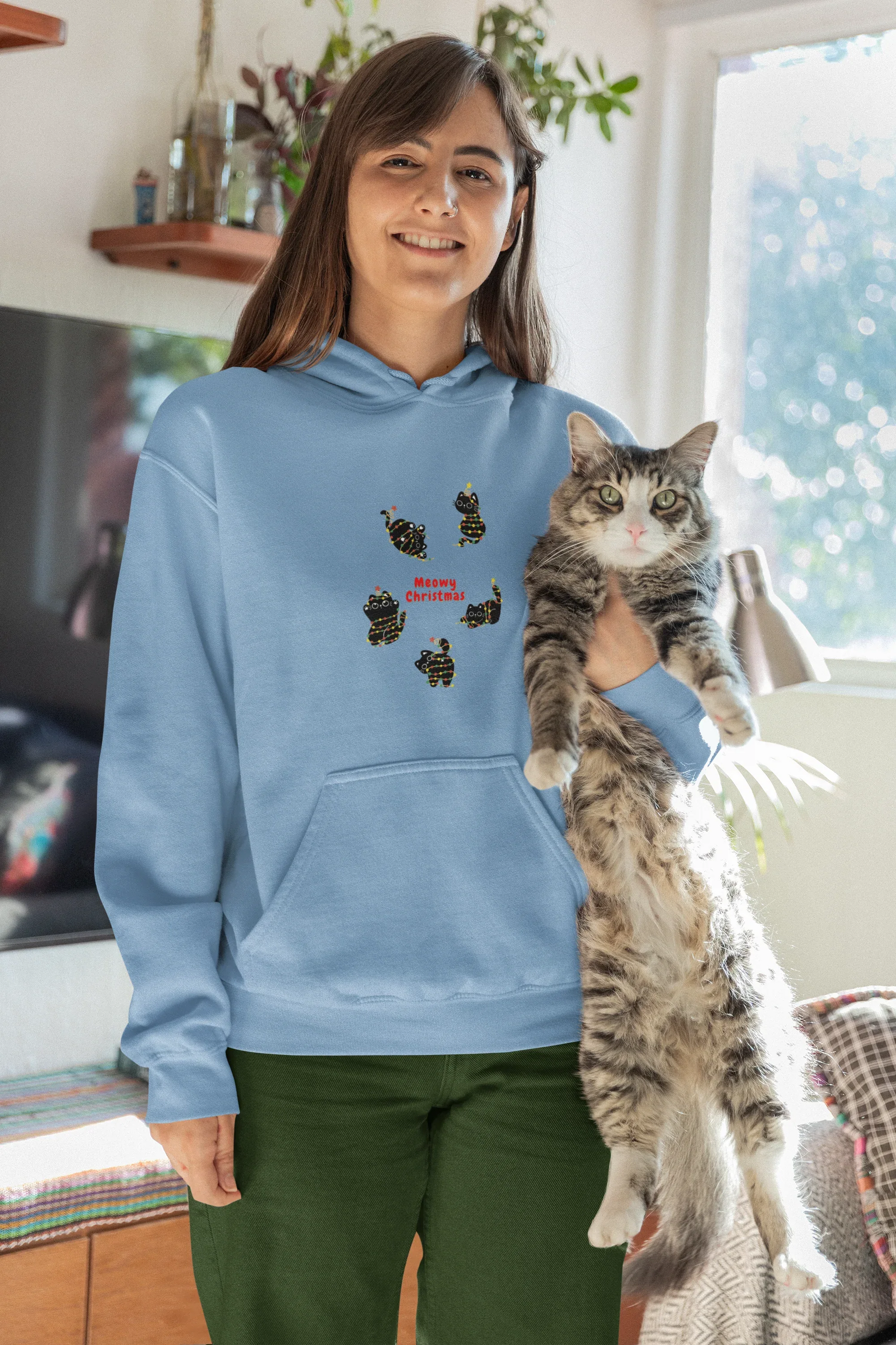 Meowy Cat Christmas Hoodie (Unisex, Cotton) - curledeyes