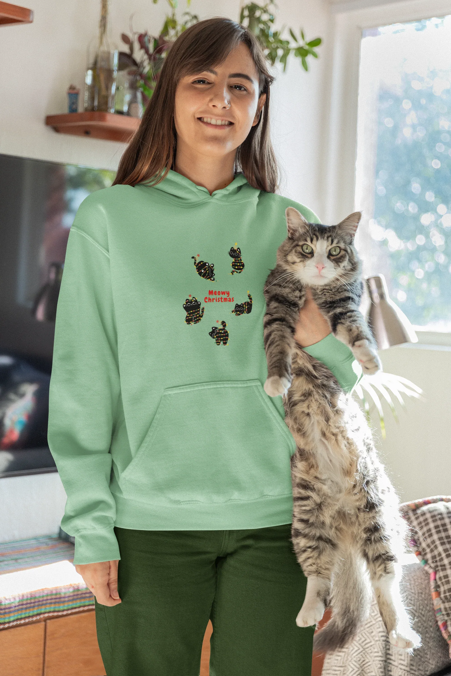 Meowy Cat Christmas Hoodie (Unisex, Cotton) - curledeyes