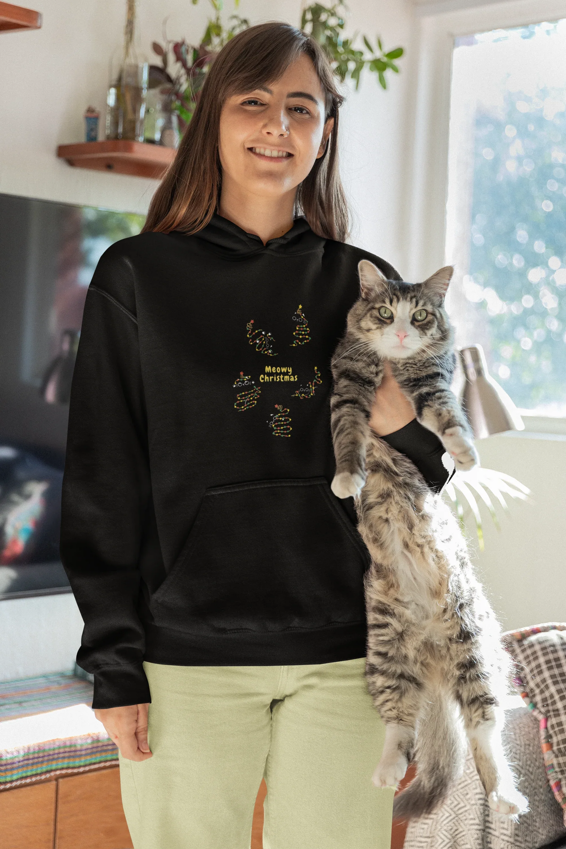 Meowy Cat Christmas Hoodie (Unisex, Cotton) - curledeyes