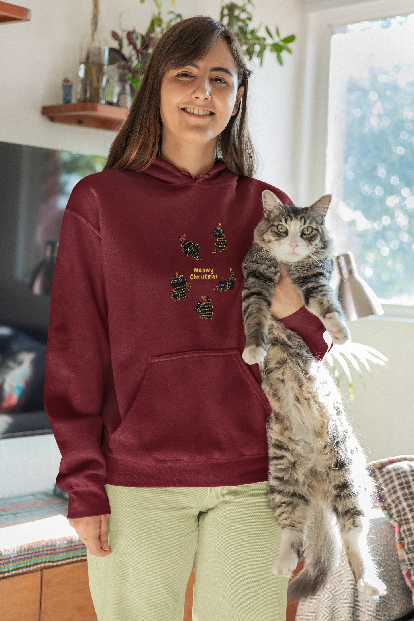 Meowy Cat Christmas Hoodie (Unisex, Cotton) - curledeyes