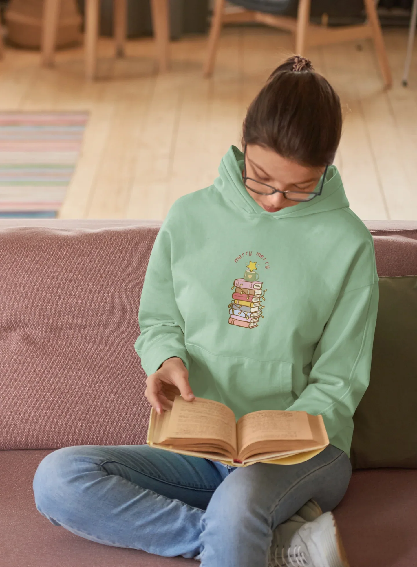 Books Merry Christmas Tree Hoodie (Unisex, Cotton) - curledeyes