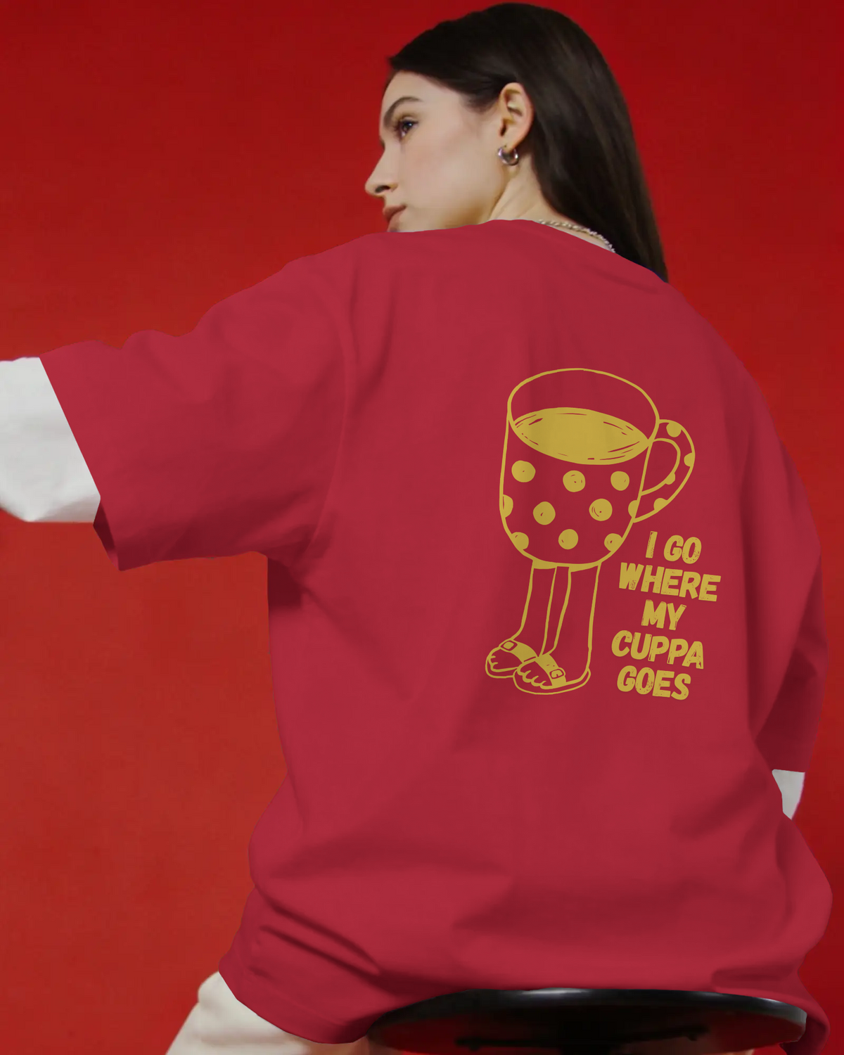 I Go Where My Cuppa Goes Tee (Unisex-Oversized, Luxe Cotton)