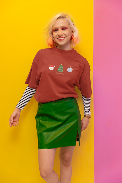 Merry Merry Oversized luxe Christmas Tee (Unisex, Cotton)