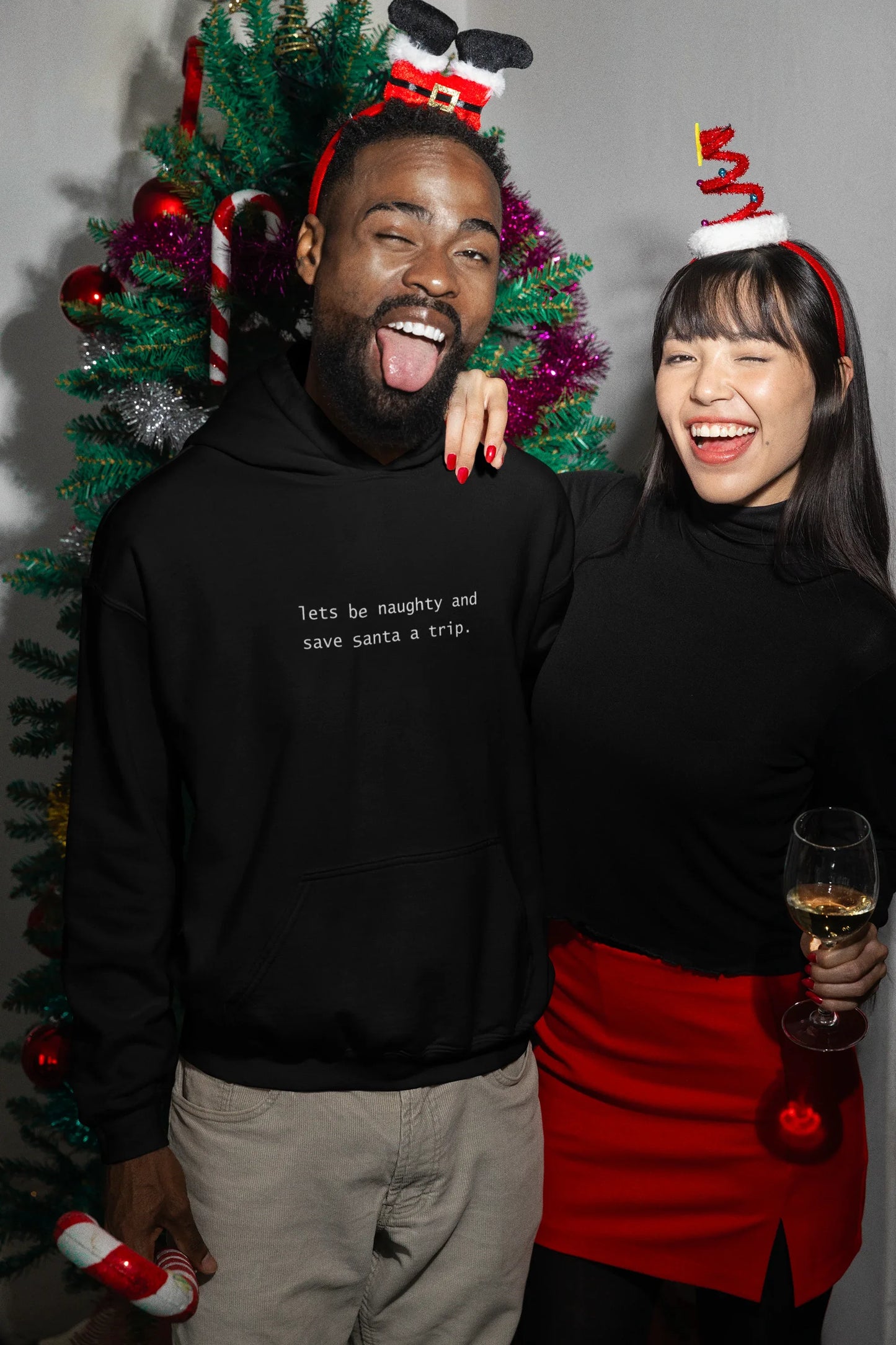 Let's be Naughty Fun Christmas Hoodie (Unisex, Cotton) - curledeyes