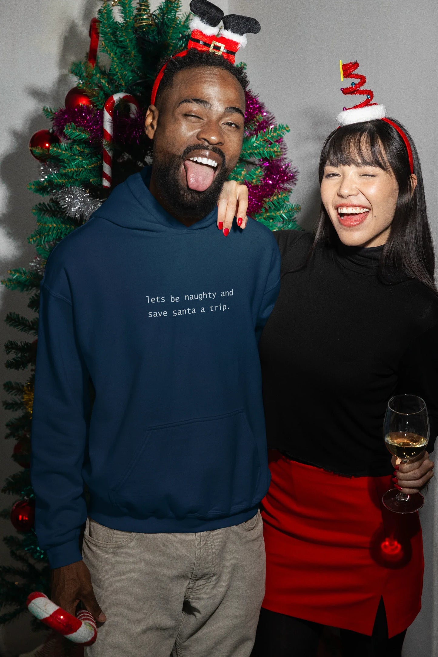 Let's be Naughty Fun Christmas Hoodie (Unisex, Cotton) - curledeyes