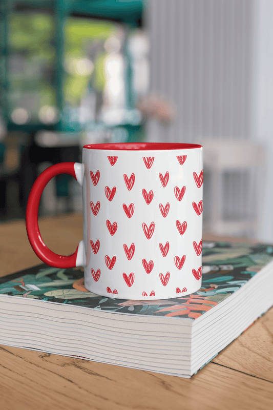 Scribbled Red Hearts - Inner coloured red - Ceramic Mug (300ml)