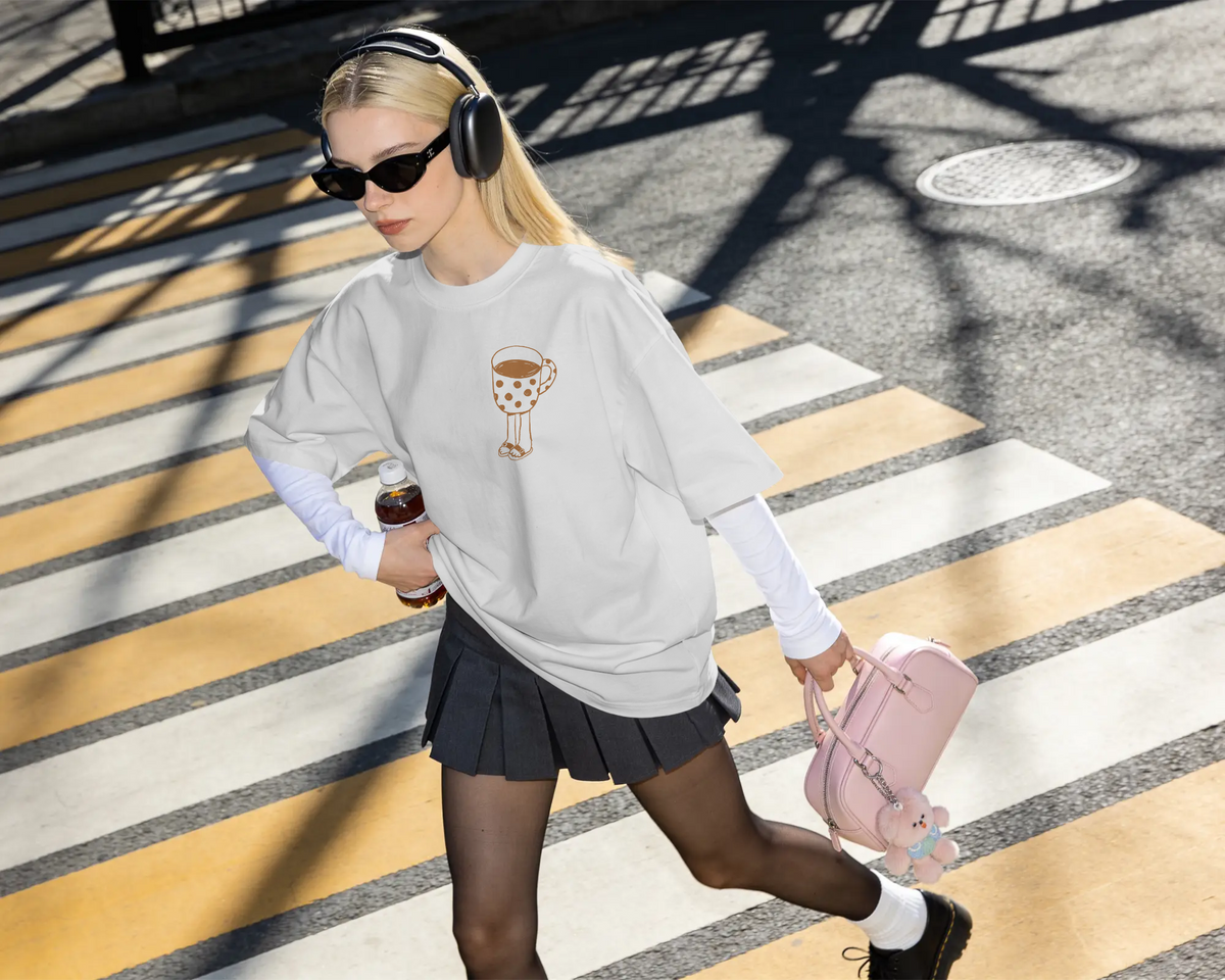 I Go Where My Cuppa Goes Tee (Unisex-Oversized, Luxe Cotton)