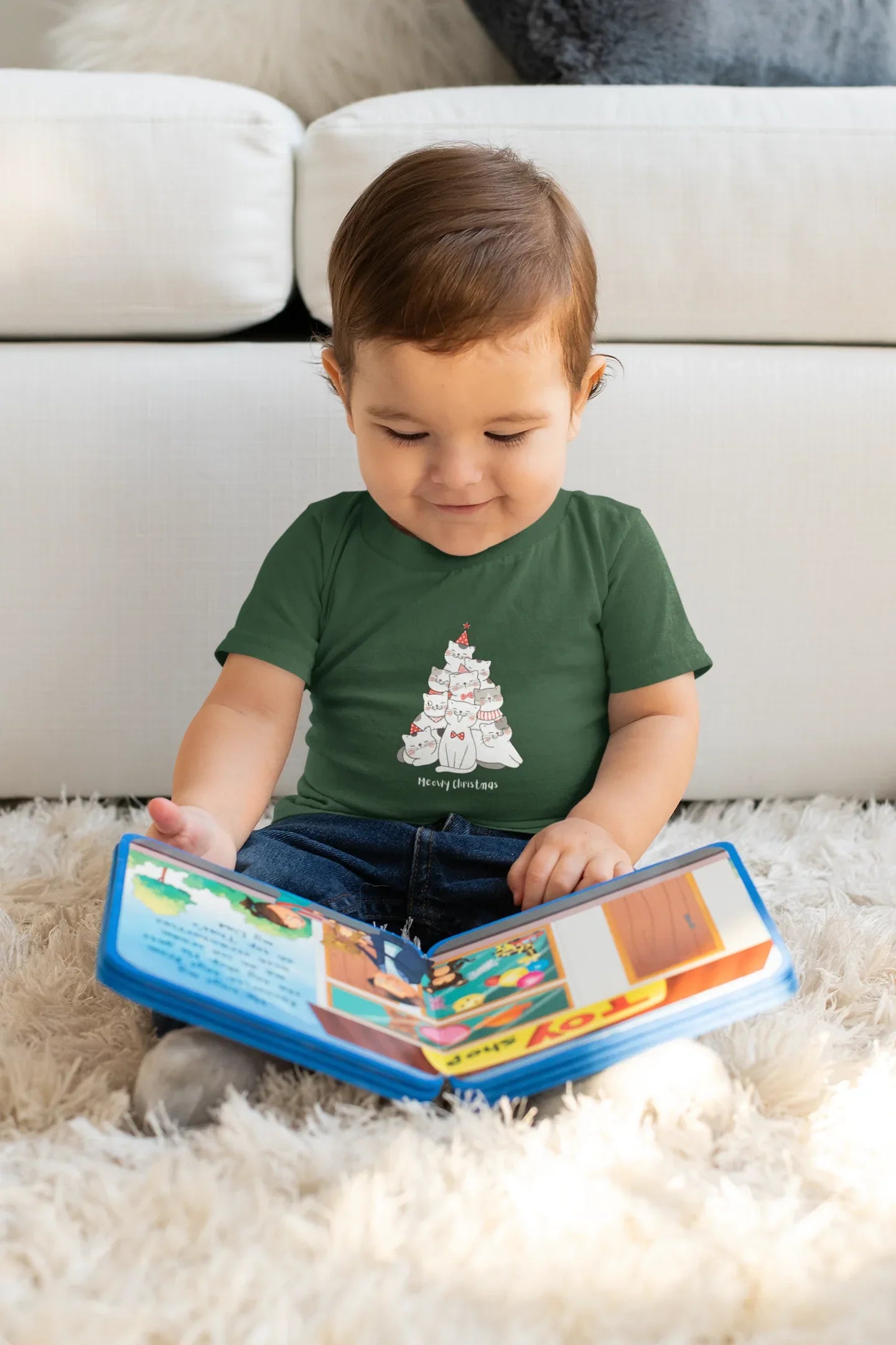 Meowy Christmas Cat Kids Christmas T-shirt (unisex, Cotton) - curledeyes
