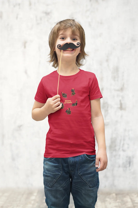 Meowy Cat Christmas Kids T-shirts (Unisex, Cotton) - curledeyes