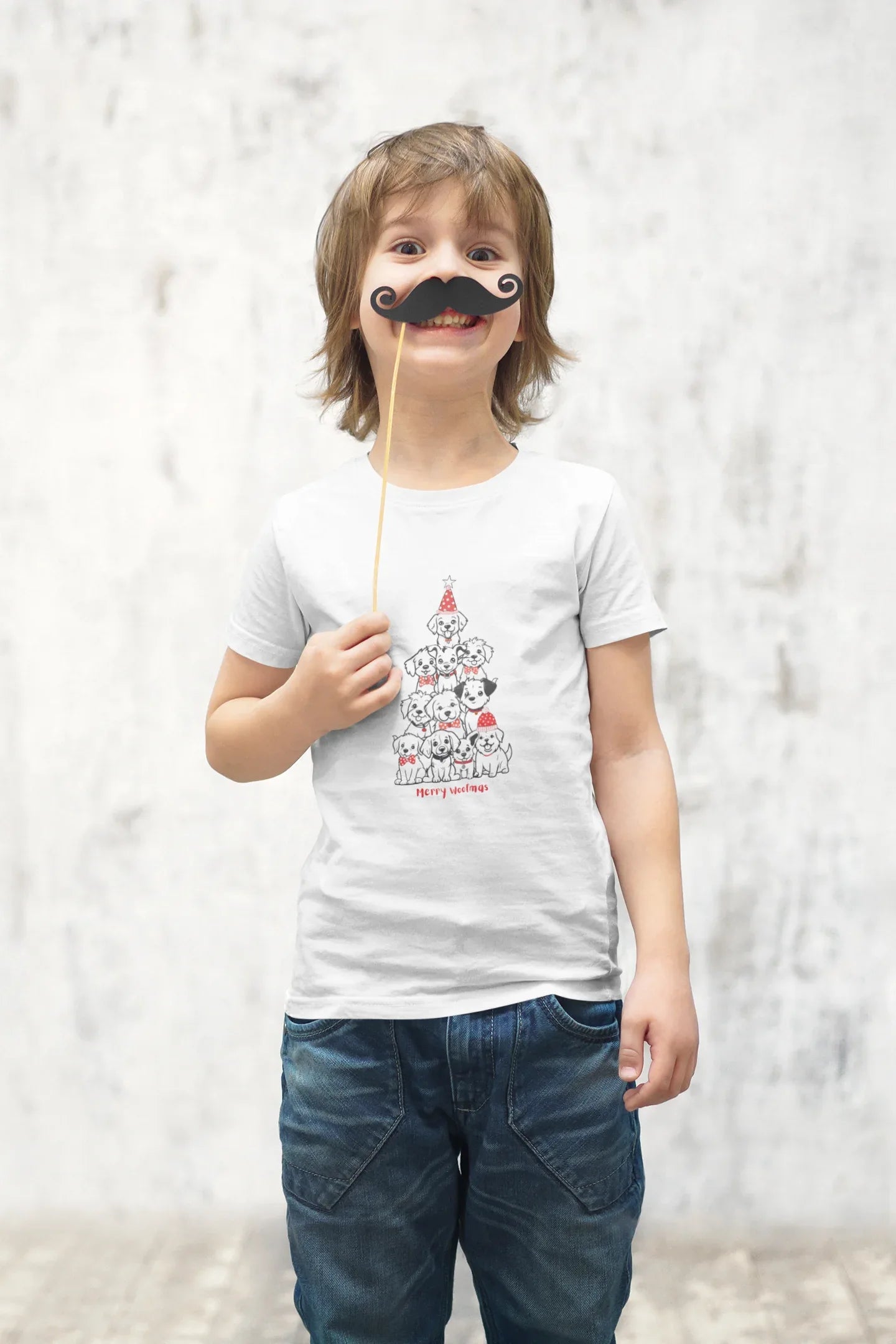 Merry Woofmas Dog Kids Christmas T-shirt (unisex, Cotton) - curledeyes