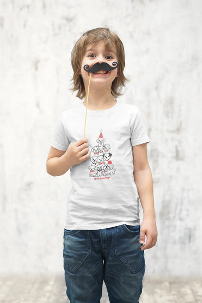 Merry Woofmas Dog Kids Christmas T-shirt (unisex, Cotton) - curledeyes