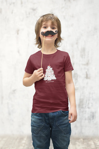 Meowy Christmas Cat Kids Christmas T-shirt (unisex, Cotton) - curledeyes